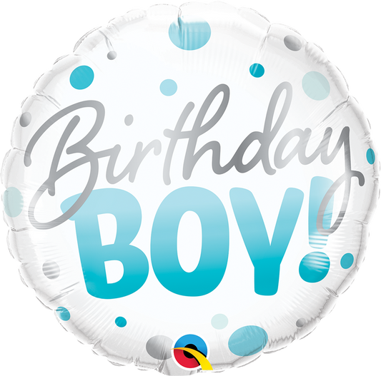 Birthday Boy Blue Dots Foil Balloon 18"