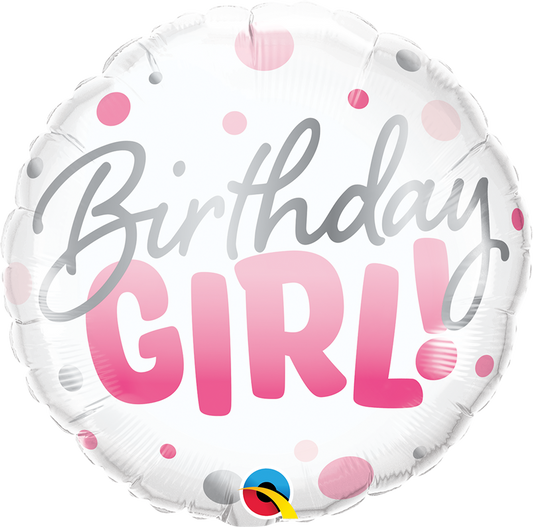 Birthday Girl Pink Dots Foil Balloon 18"