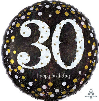 Happy Birthday Sparkling 30th Holographic foil balloon - 18"