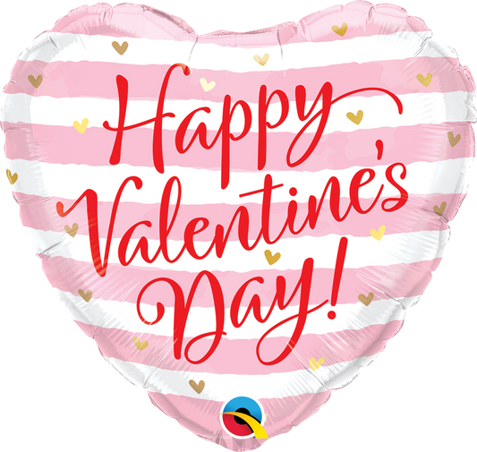 Happy Valentine Pink Stripes Heart Foil Balloon