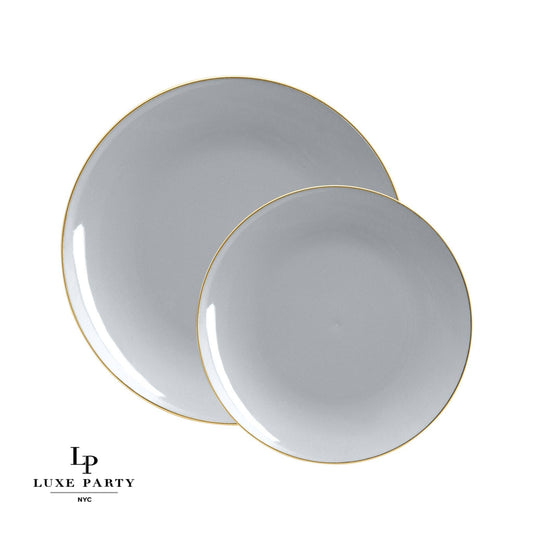 Round Gray • Gold Plastic  Plates | 10 Pack