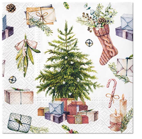 Christmas Tree Collage Paper Napkins - Holiday Napkins