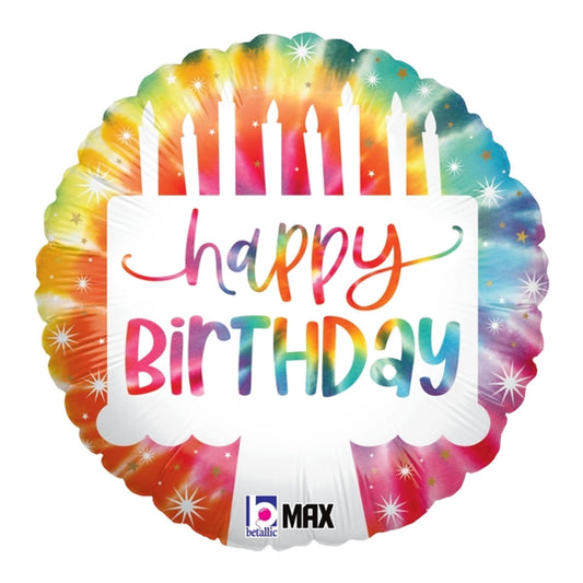 Happy Birthday Tie-Dyed Cake Mylar balloon 18"