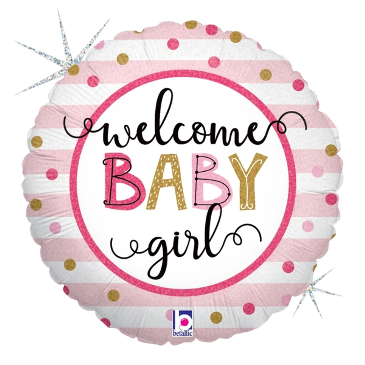 Welcome Baby Girl Holographic Mylar balloon 18"