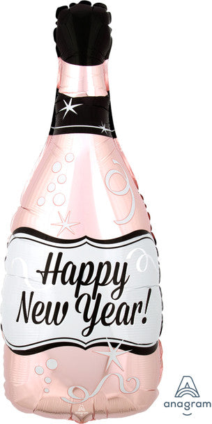 Happy New Year Champagne Bottle Foil Balloon- Rose gold