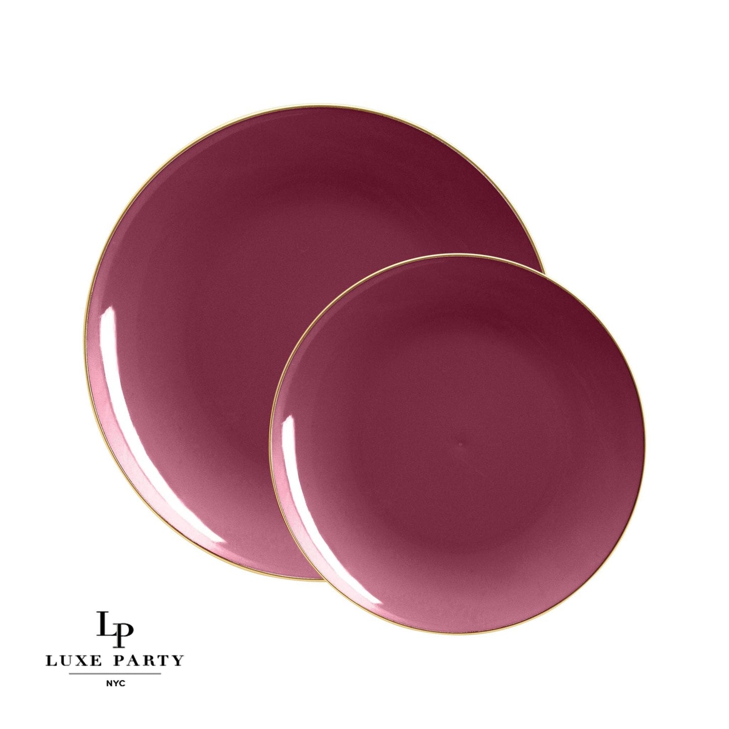 Round Cranberry • Gold Plastic Plates | 10 Pack