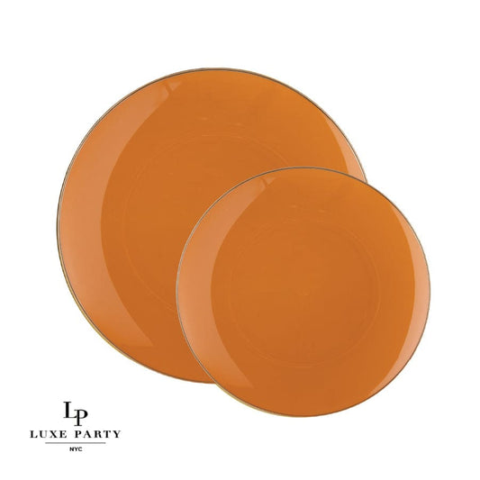 Round Leather • Gold Plastic Plates | 10 Pack 7.5"