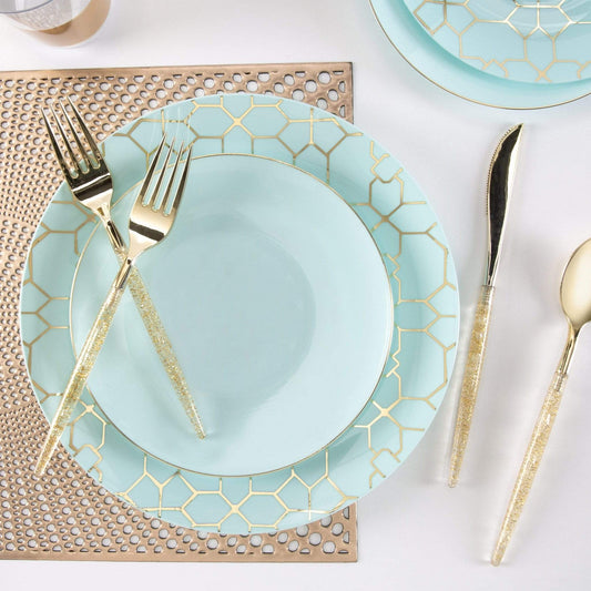 Round Mint • Gold Plastic Plates | 10 Pack 7.5"