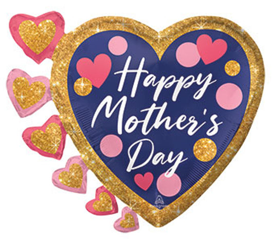 A Happy Mother's Day Navy Pink Glitter Dots 24" Mylar balloon