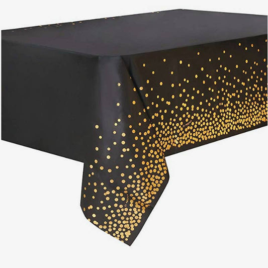 Disposable Dot Confetti Party Table Covers - 54'' x 108''- Black