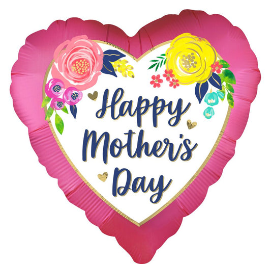 Happy Mothers Day Watercolor Floral Pink 18" Mylar balloon