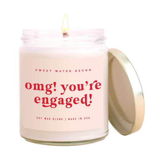 OMG! You're Engaged! Soy Candle - Clear Jar - Pink + Red