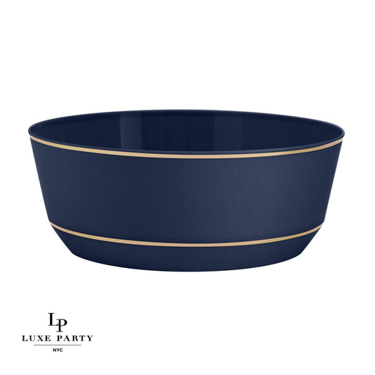 14 Oz. Round Navy • Gold Plastic Bowls | 10 Pack