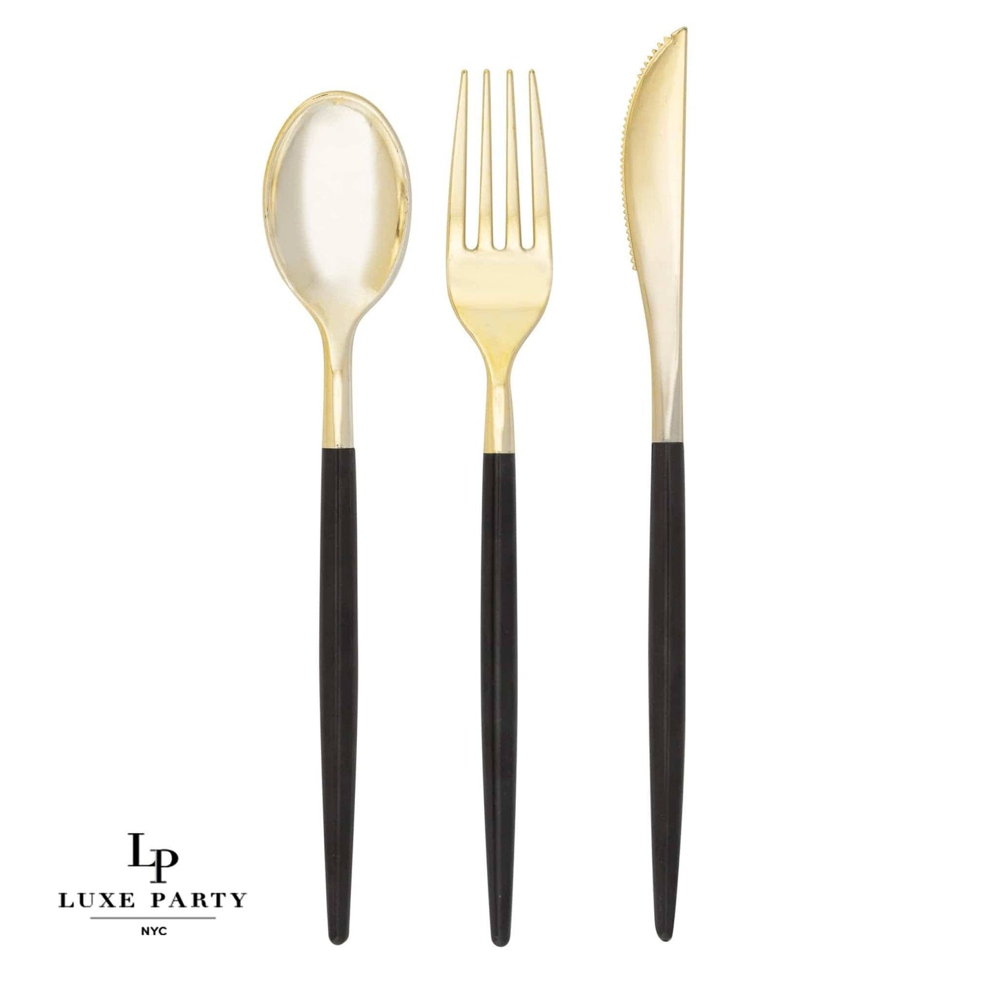 Black • Gold Plastic Cutlery Set | 32 Pieces