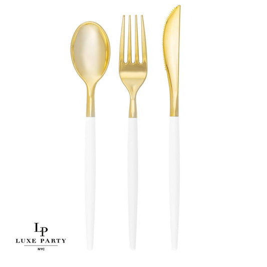 White • Gold Plastic Cutlery Set | 32 Pieces