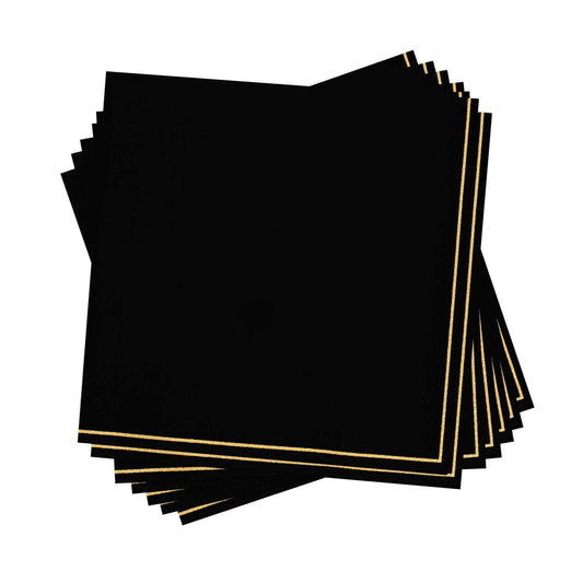 Black with Gold Stripe Lunch Napkins | 20 Napkins: 20 Lunch Napkins - 6.5" x 6.5"