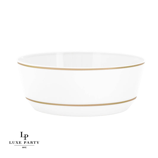 14 Oz. Round White • Gold Plastic Bowls | 10 Pack