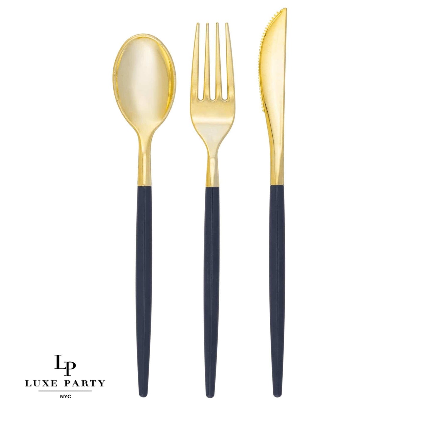 Navy • Gold Plastic Cutlery Set | 32 Pieces