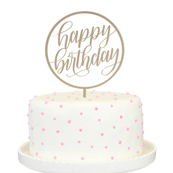 Happy Birthday Cake Topper (Gold Mirror)