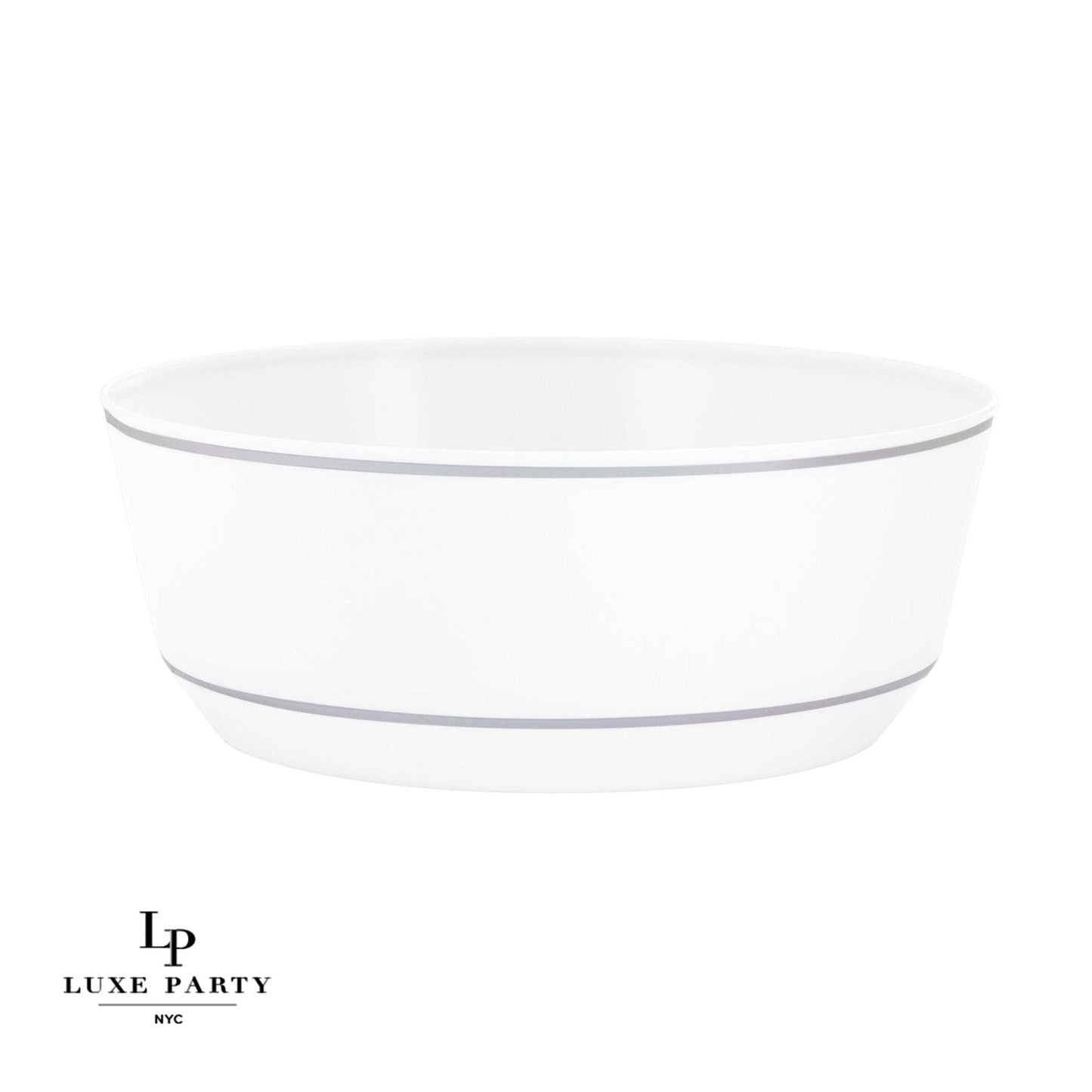 14 Oz. Round White • Silver Plastic Bowls | 10 Pack