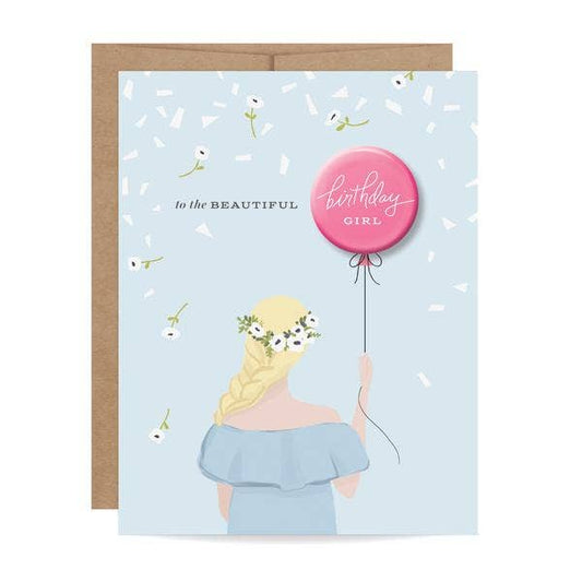 Birthday Girl Button Birthday Card - Braid