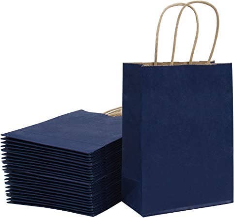 Kraft Paper Bags with Handle Navy Blue - 8" x 4" x 10"