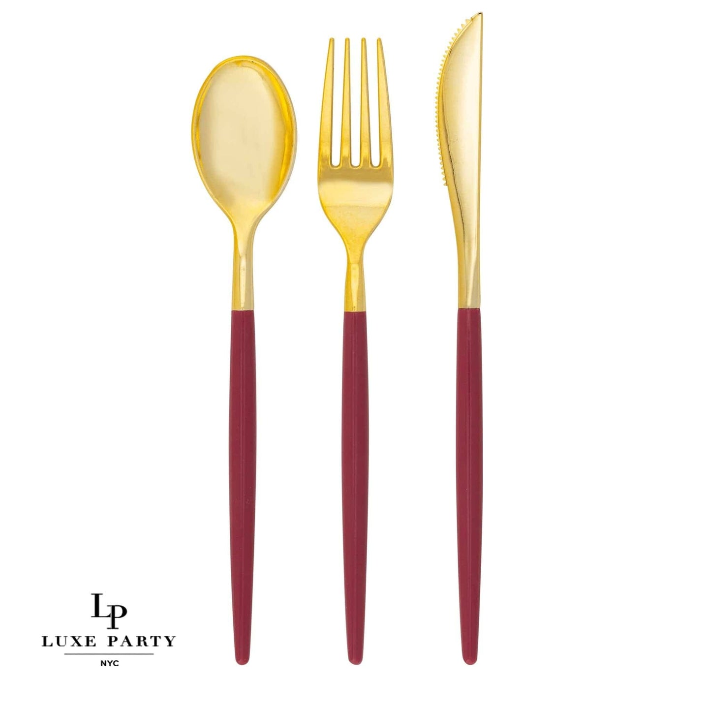 Cranberry • Gold Plastic Cutlery Set | 32 Pieces