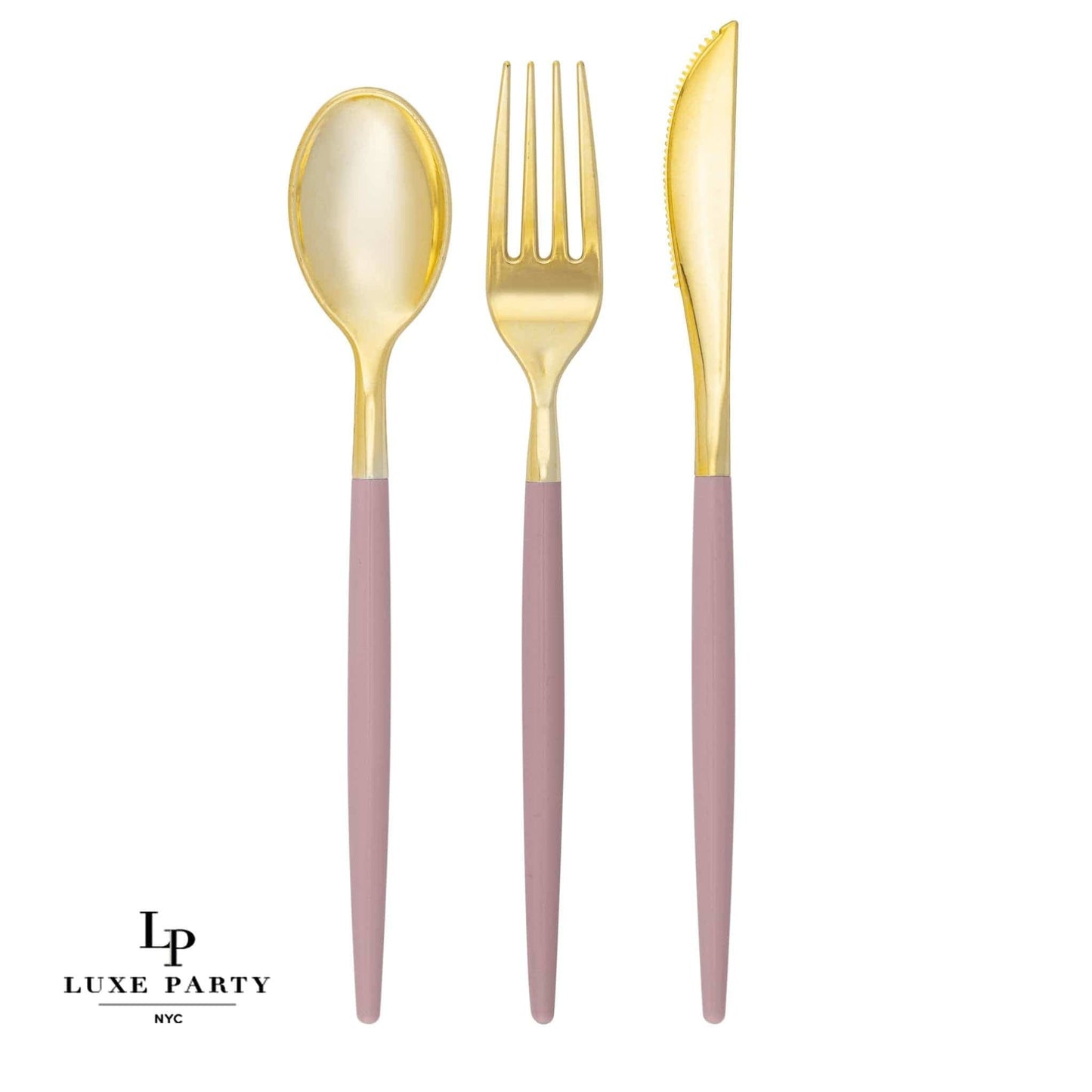 Mauve • Gold Plastic Cutlery Set | 32 Pieces