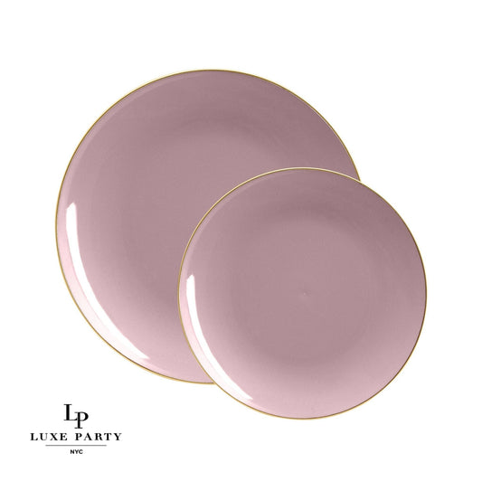 Round Mauve • Gold Plastic Dinner Plates | 10 Pack