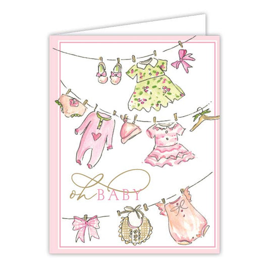 Oh Baby  Pink Baby Clothesline Greeting Card