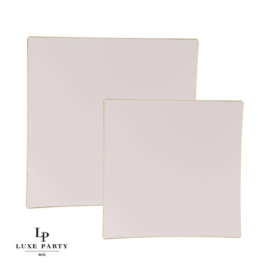 Square Coupe Linen • Gold Plastic Plates | 10 Pack