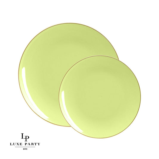 Lime • Gold Round Plastic Plates | 10 Pack 7.5"