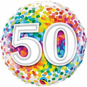 Rainbow Confetti Happy 50th Birthday Foil Balloon 18"