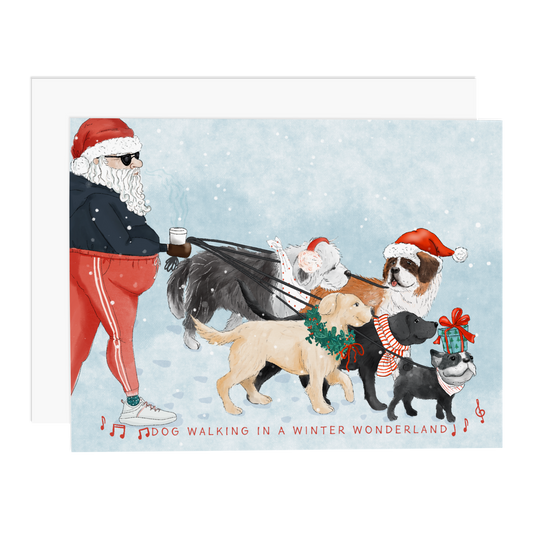 Dog Walking in a Winter Wonderland Greeting Card