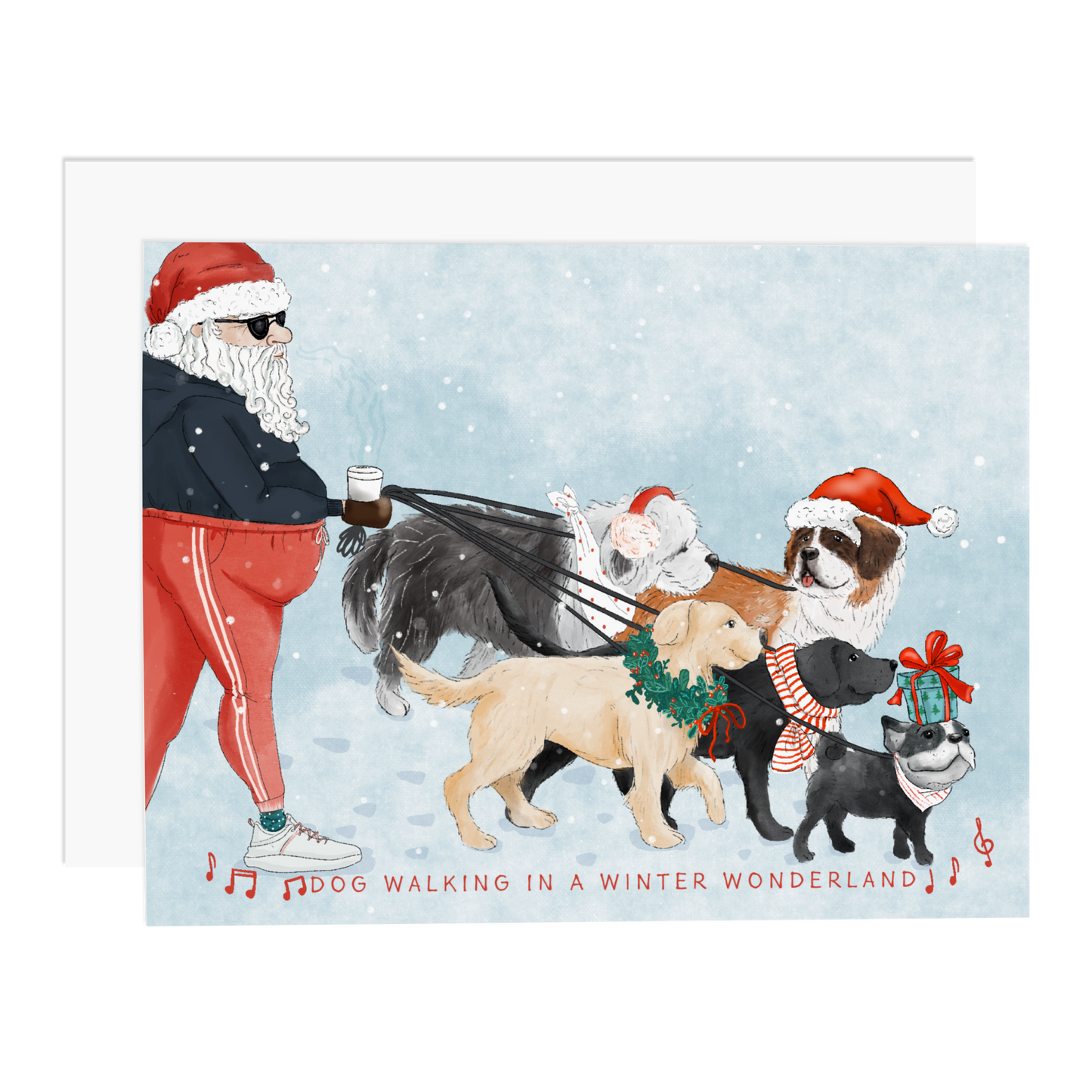 Dog Walking in a Winter Wonderland Greeting Card