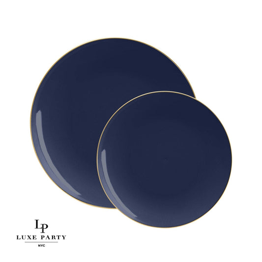 Round Navy • Gold Plastic Plates | 10 Pack