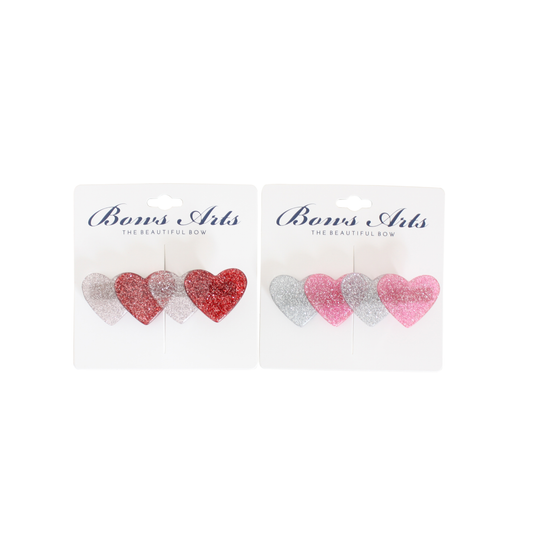 Acrylic Glitter Heart Clips - Pink