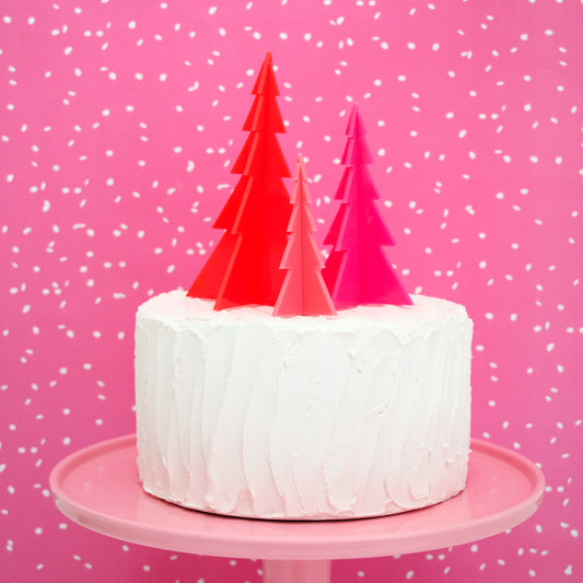 Red and Pink Tree Trio Acrylic Christmas Cake Topper