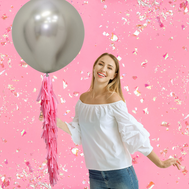 Pink Balloon garland, Fringed Balloon Tail 75cm
