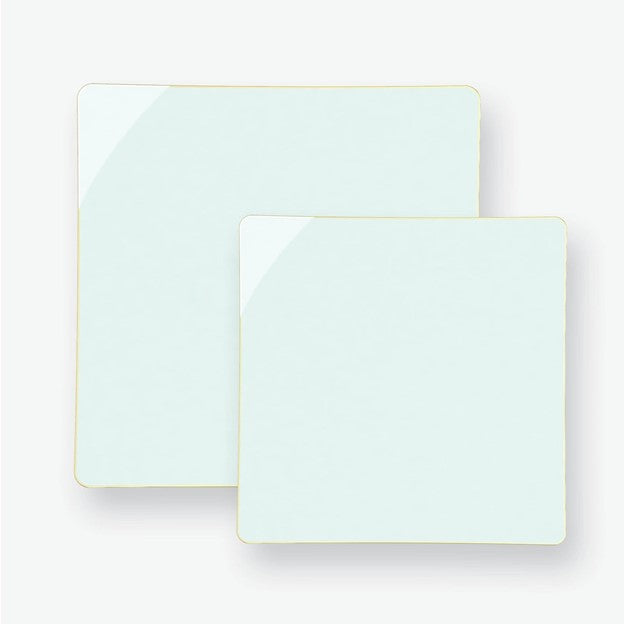 Square Mint • Gold Pattern Plastic Plates | 10 Plates