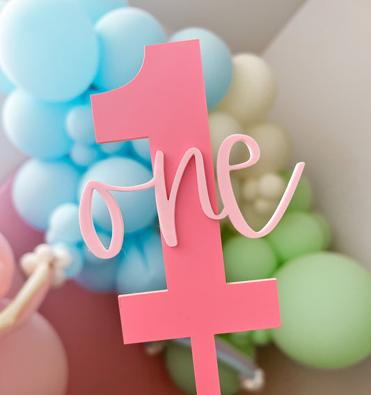 Acrylic Cake Topper - Number "1" in Pink