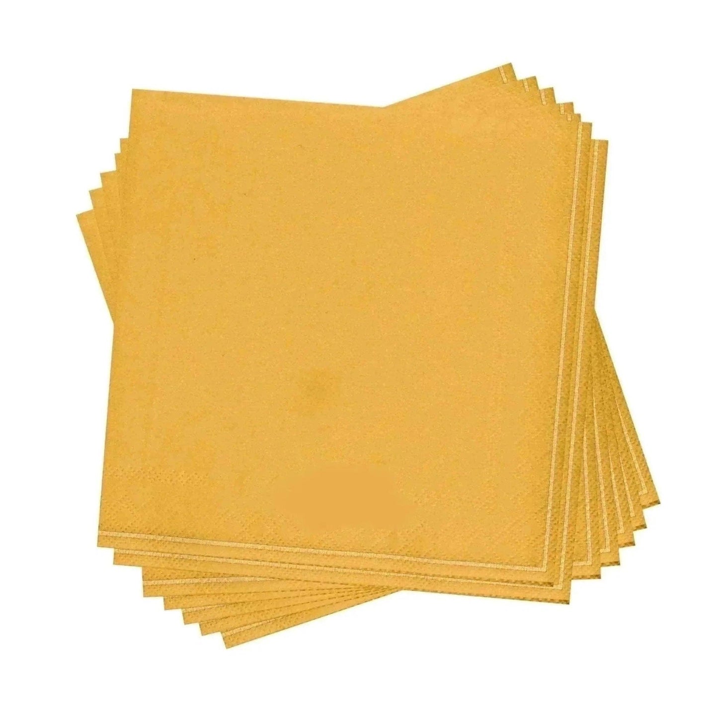Yellow with Gold Stripe Paper Cocktail Napkins | 20 Napkins: 20 Beverage Napkins - 5" x 5"