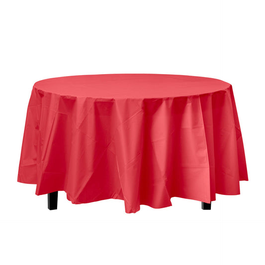 Round 84 In. Red Premium Plastic Tablecloth Disposable