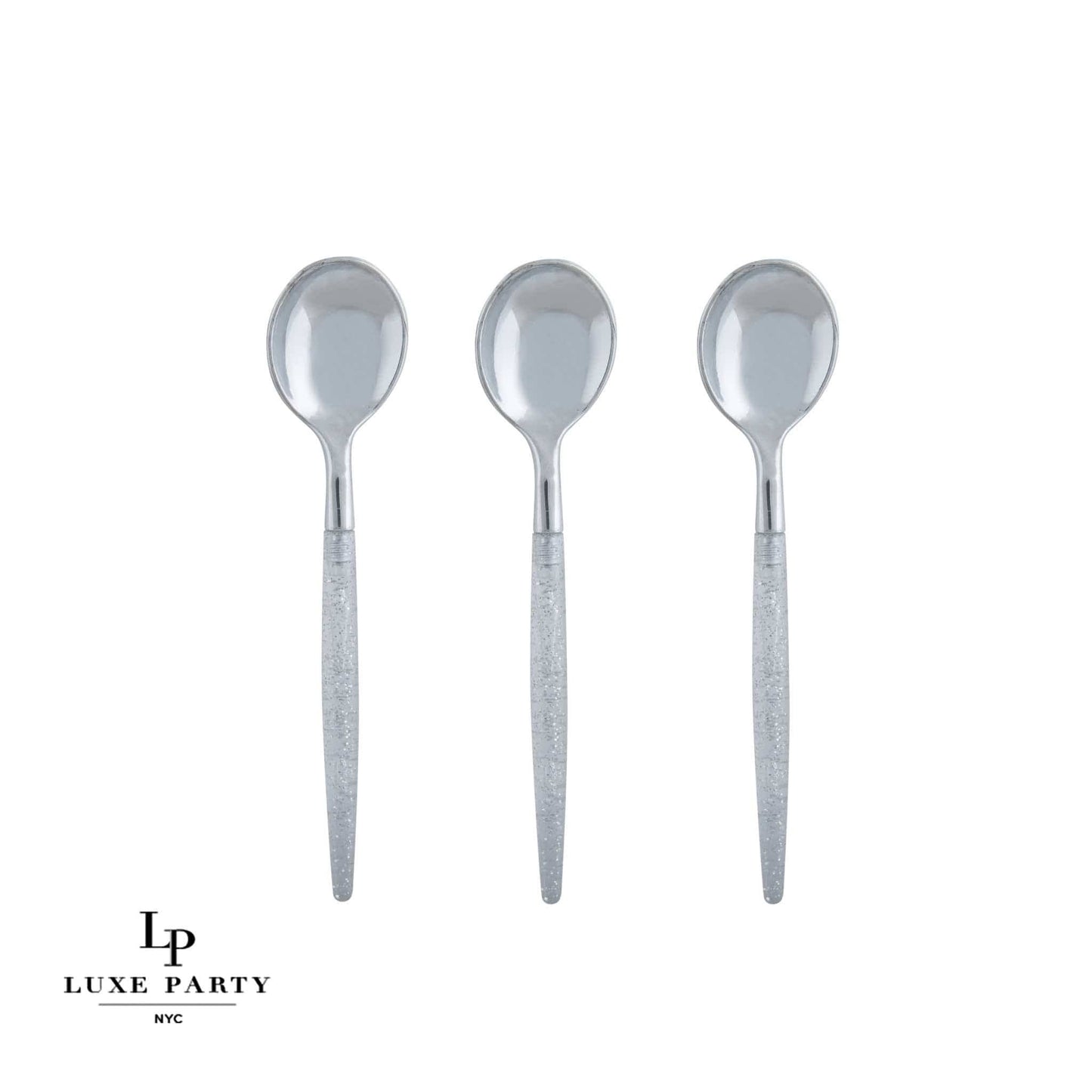 Silver Glitter Plastic Mini Spoons | 20 Spoons