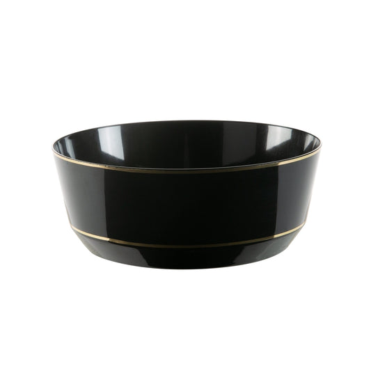 14 Oz. Round Black • Gold Plastic Bowls | 10 Pack