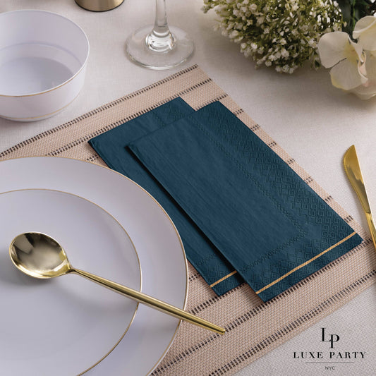 Teal with Gold Stripe Guest Paper Napkins | 16 Napkins