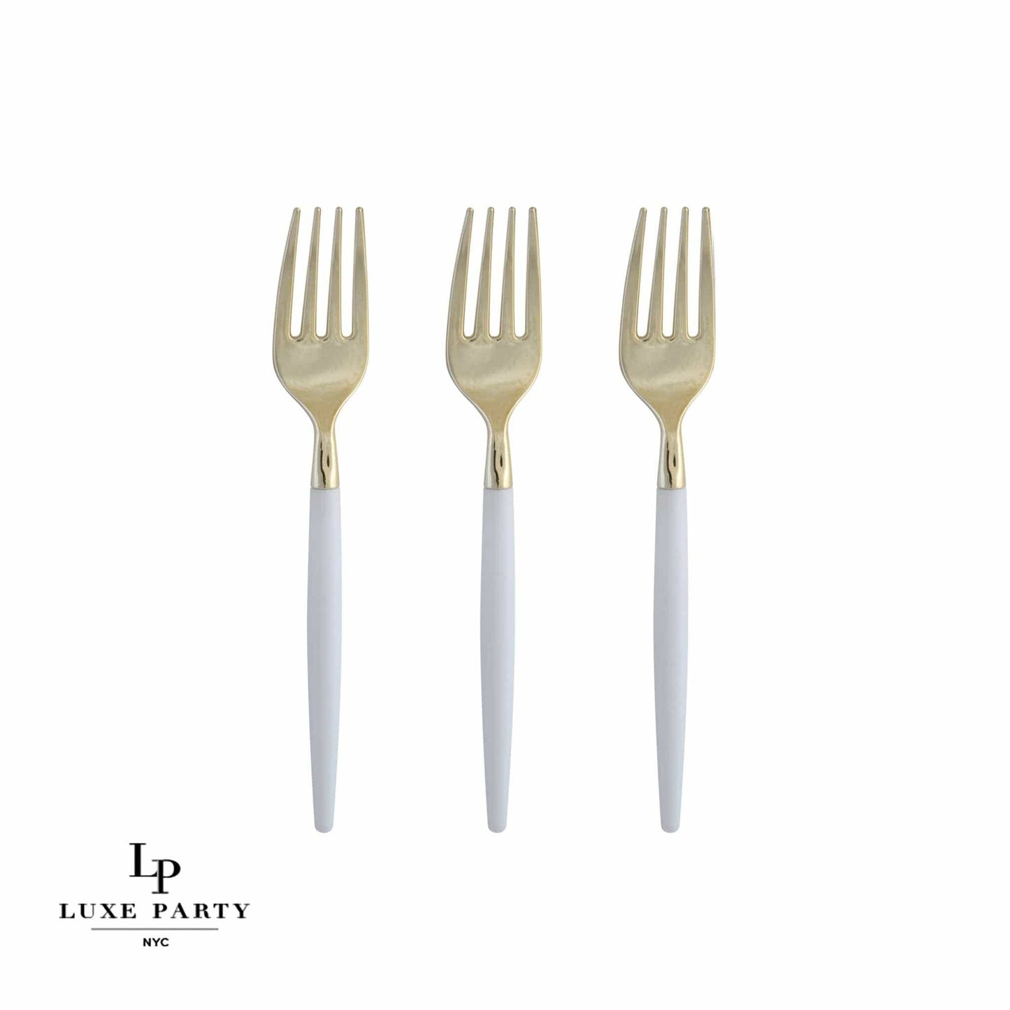 White and Gold Plastic Mini Forks | 20 Forks