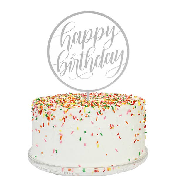 Happy Birthday Cake Topper (Silver Mirror)