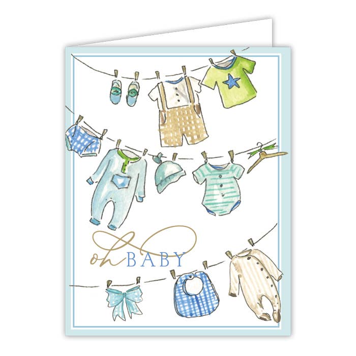 Oh Baby  Blue Baby Clothesline Greeting Card