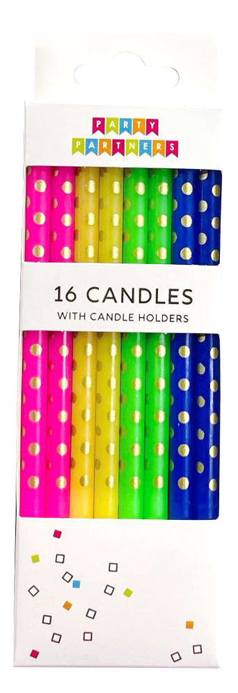 Party Partners - Rainbow Gold Dotted 16 Candle Set